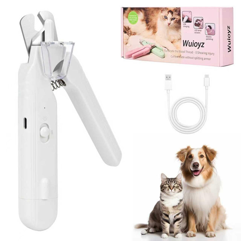 2-in-1 pet Nail Clipper and Grinder with USB Charging - Quiet Less Than 40 decibels Dog Nail Clippers for Large Dogs and cat Nail Clipper - Dual LED Lights Suitable for All Pets (White) white - PawsPlanet Australia