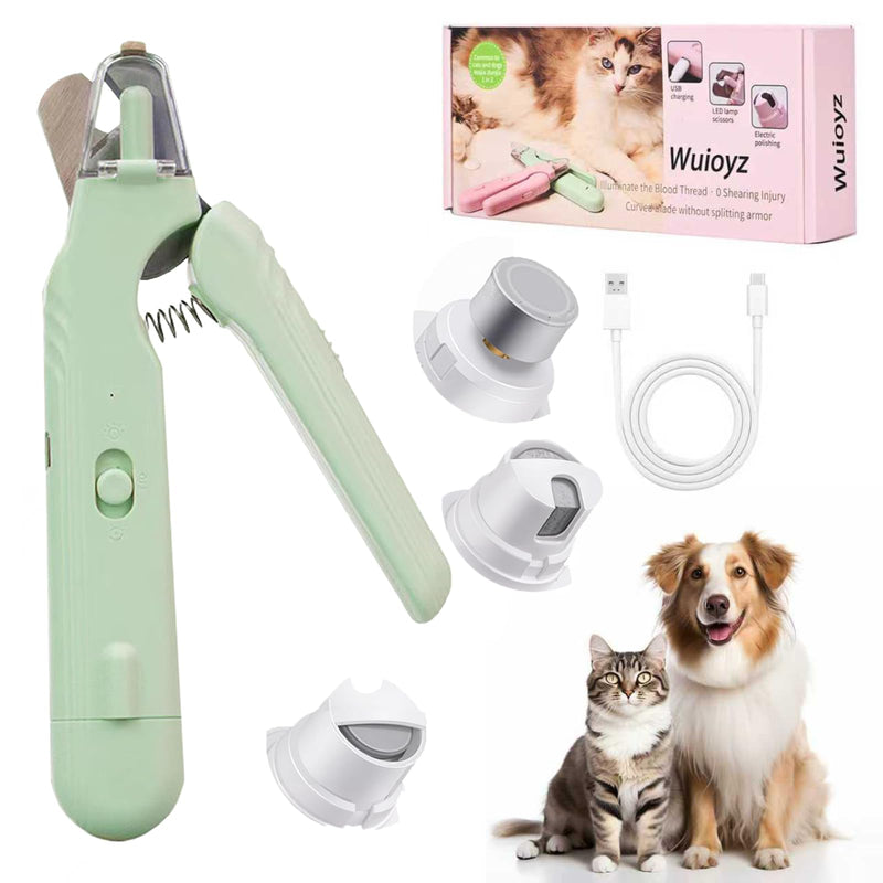 2-in-1 Dog Nail Grinder &Dog Nail Clippers with Light，Cat Nail Clippers ，Ultra-Quiet, USB Rechargeable, Multiple Grinding Methods, and Splash Guard for Large Medium Small Dogs Cats Pets(Green) green - PawsPlanet Australia