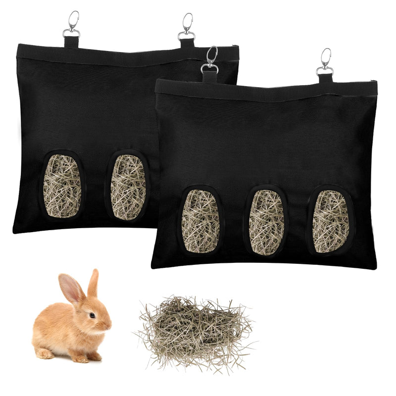 2PCS Rabbit Hay Feeder,3 Hole Hay Bag for Rabbits, Washable Hanging Small Animal Feeder for Guinea Pig Bunny Chinchillas Hamsters and Other Pets Black - PawsPlanet Australia