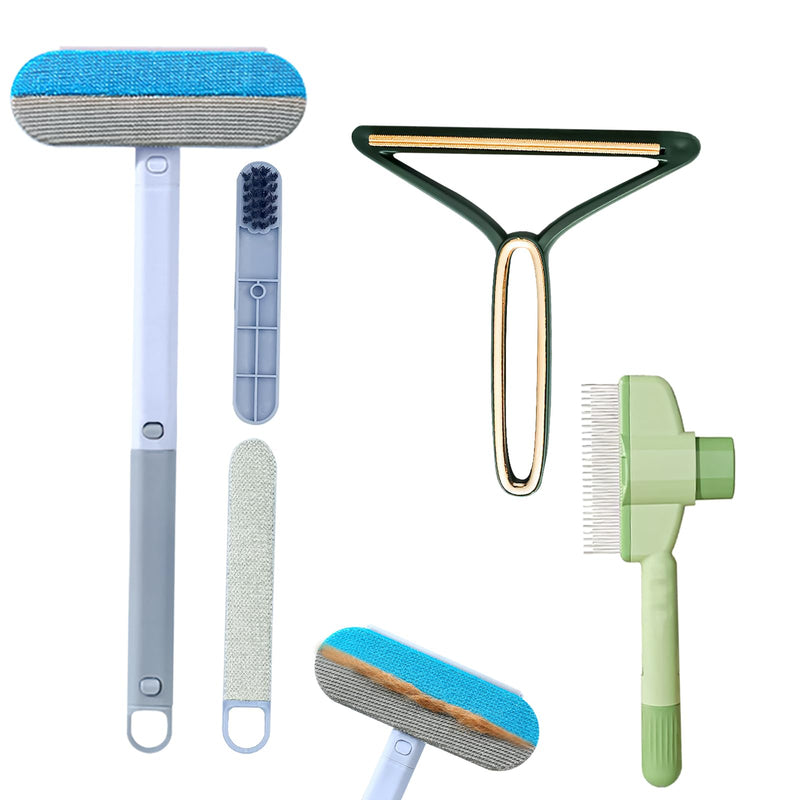 Pet Hair Remover for Furniture, 4 in 1 Multifunctional Lint Brush Pet Hair Tools, Reusable Long Handle Cat Dog Hair Remover Brush for Couch, Carpet, Clothes & Bed, Self-Cleaning Pet Comb - PawsPlanet Australia