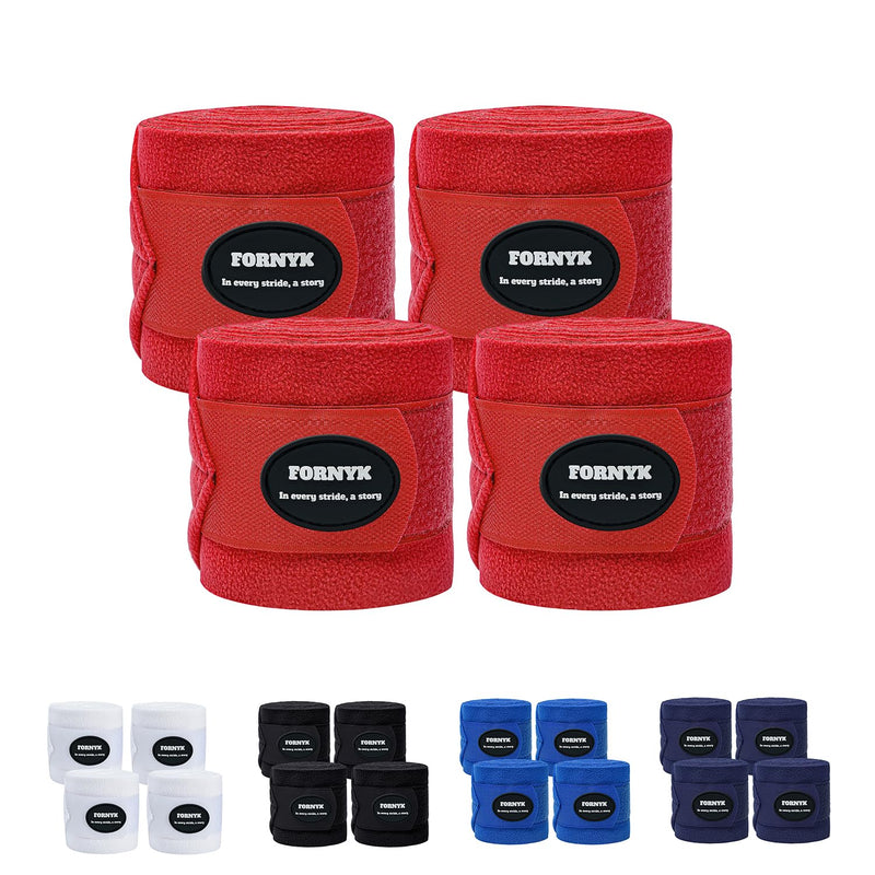 Horse Polo Leg Wraps, Fleece Wraps Elastic Bandages, Comfort Equestrian Standing Wraps, Set of 4, Boot Protection Stable Wraps Supplies (Full 10ft Red) - PawsPlanet Australia