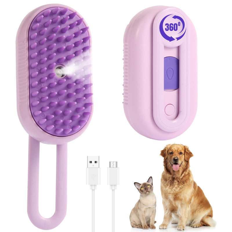 4-in-1 Pet Steam Brush for Dogs & Cats - Anti-Static Deshedding Grooming Tool with Massage & Cleaning for Long/Short Hair | Micro-B Rechargeable (Purple) - PawsPlanet Australia