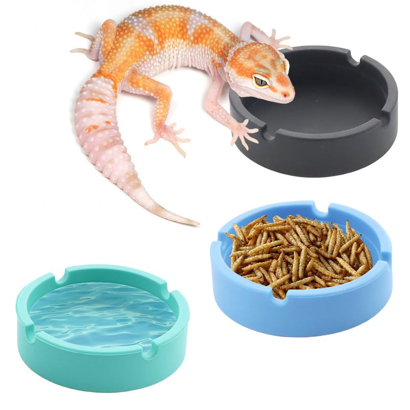 3 Pack Reptile Feeding Bowl Silicone Reusable Feeder for Small Reptile Lizard Gecko Frog Snake Turtle Hermit Crab - PawsPlanet Australia
