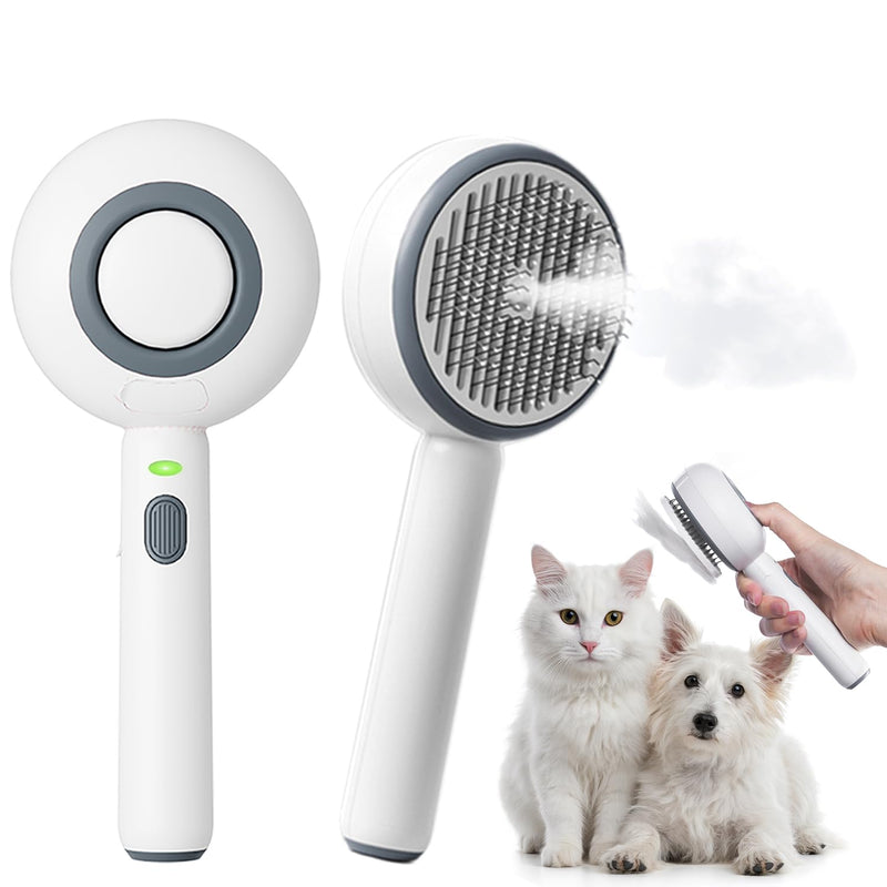 Cat Steam Brush, 3 in 1 Comb for Shedding, One-Click Hair Removal Brush with Steam, 2025 New Spray Pet Grooming Brushes for Dogs and Cats, Self Cleaning, IPX7 Waterproof (White) White