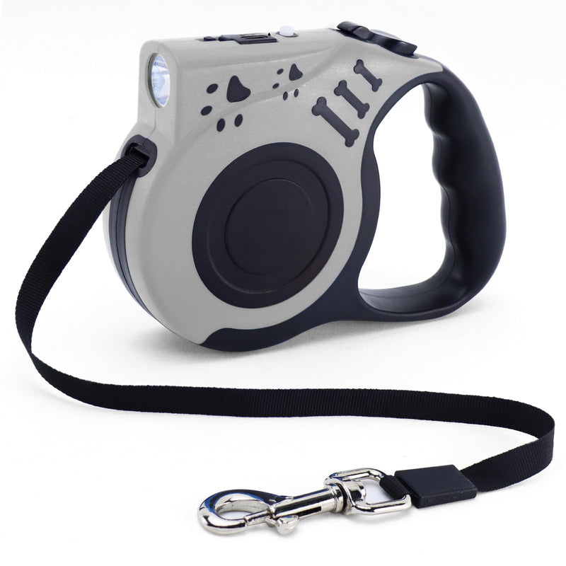 16FT Retractable Dog Leash with LED Flashlight for Night Walking, USB Rechargeable Hands-Free Leash for Small Medium Dogs, Automatic Locking & Extending, Grey - PawsPlanet Australia