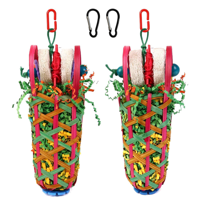 2 PCS Parrot Foraging Toys with Replaceable Metal Hooks Natural Bamboo Basket Bird Toys for Cockatoos Conures Parakeets Shredding Chewing and Interactive Play - PawsPlanet Australia