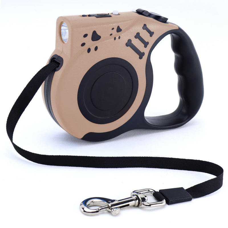 16FT Retractable Dog Leash with LED Flashlight for Night Walking, USB Rechargeable Hands-Free Leash for Small Medium Dogs, Automatic Locking & Extending, Beige - PawsPlanet Australia
