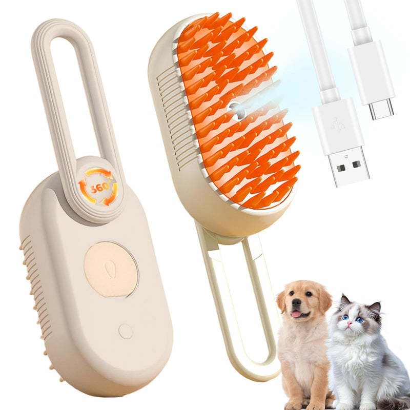 Upgraded 4-in-1 Pet Steam Beauty Brush Wireless Rechargeable Cat and Dog Hair Removal Tool - Anti-Static, Massage, Deep Cleaning, Detangling, One-Stop Professional Beauty Solution brown - PawsPlanet Australia