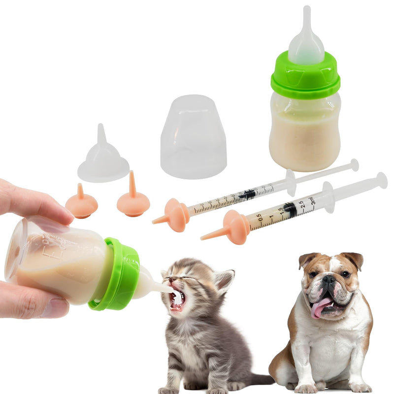 Pet Feeding Bottle and Syringe Set for Puppies and Kittens(1 Bottles,2 Syringes,6 Nipples), Green - PawsPlanet Australia