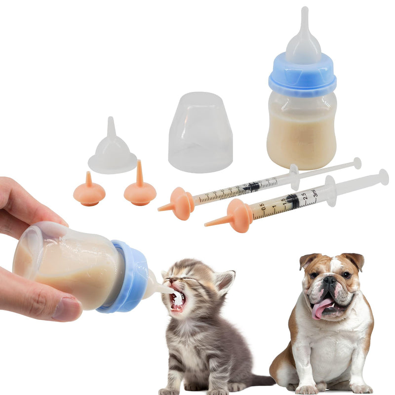 Pet Feeding Bottle and Syringe Set for Puppies and Kittens(1 Bottles,2 Syringes,6 Nipples), Blue - PawsPlanet Australia