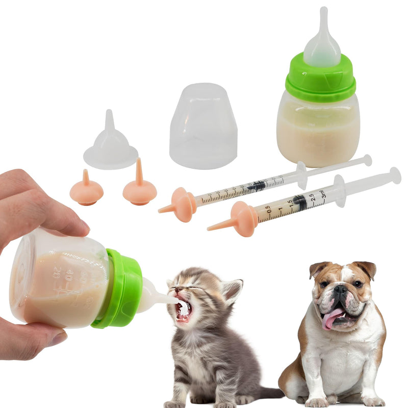 Pet Feeding Bottle and Syringe Set for Puppies and Kittens(1 Bottles,2 Syringes,6 Nipples) Green - PawsPlanet Australia