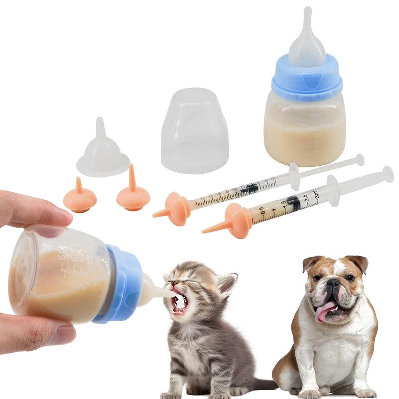 Pet Feeding Bottle and Syringe Set for Puppies and Kittens(1 Bottles,2 Syringes,6 Nipples) Blue - PawsPlanet Australia