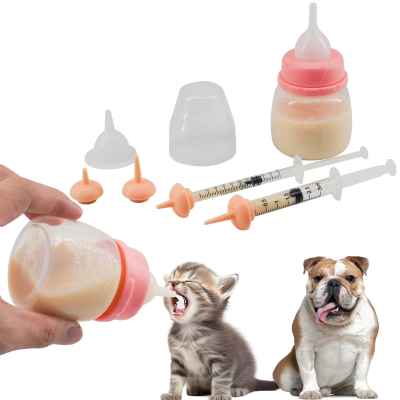 Pet Feeding Bottle and Syringe Set for Puppies and Kittens(1 Bottles,2 Syringes,6 Nipples) Pink - PawsPlanet Australia