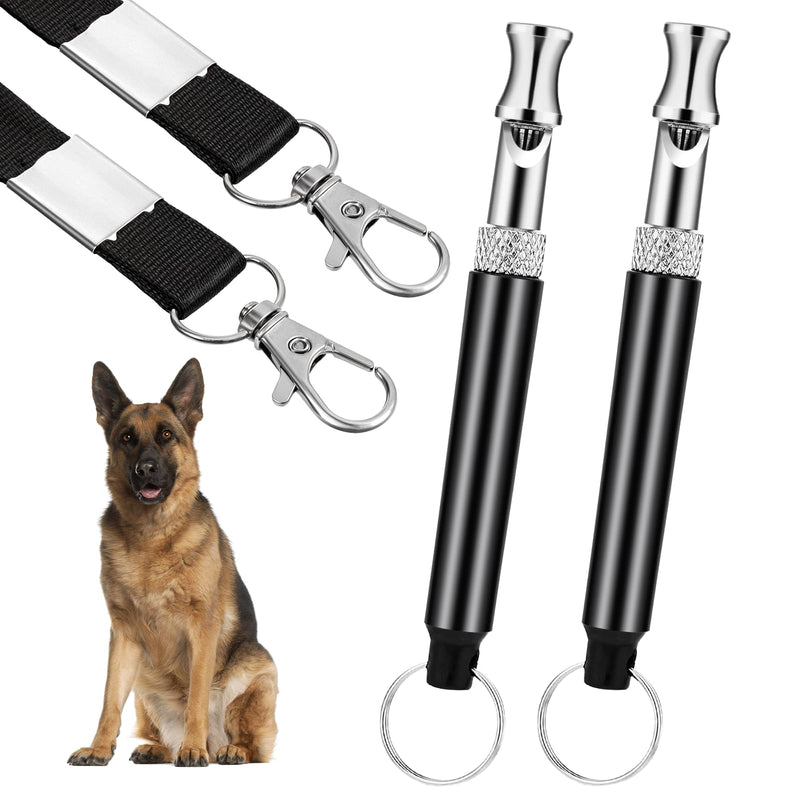 2 Pack Dog Whistle to Stop Barking Neighbors Dog, Dogs Whistle Training Whistles with Lanyard Adjustable Ultrasonic Silent Dogs Recall Whistles Effective Recall & Long Range (Black) - PawsPlanet Australia