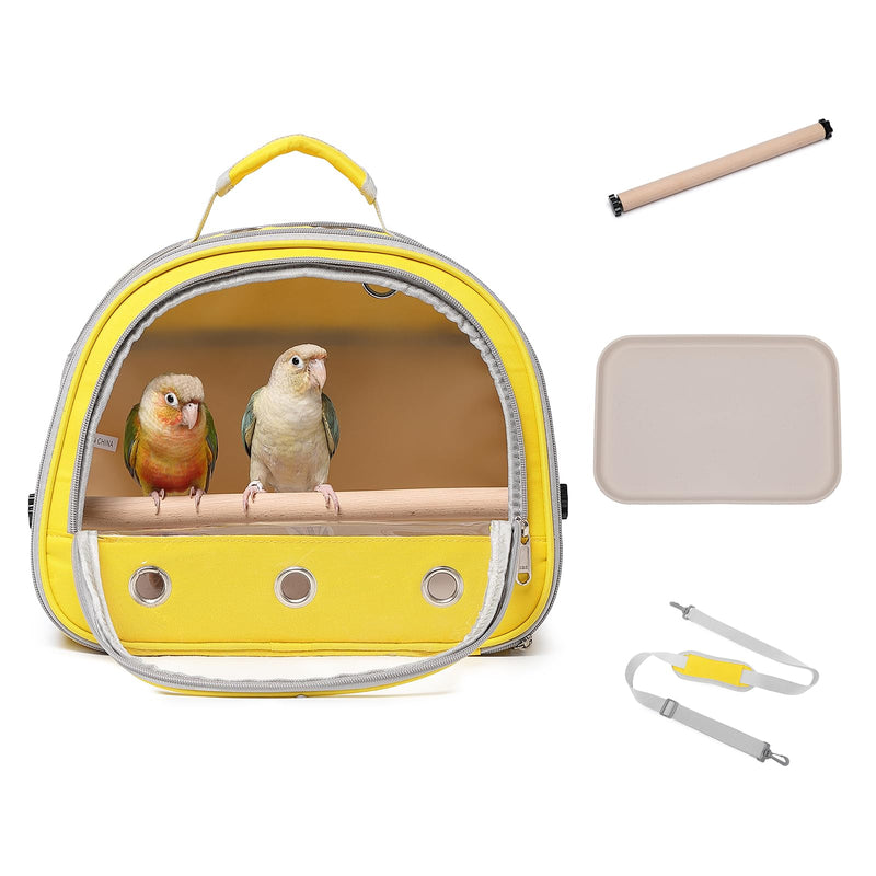 Bird Carrier,Bird Cage Parakeet Parrot Budgie Carrier Backpack for Small Birds, Travel Bird Cages with Perch, Transparent Ventilation Cockatiels, Lightweight Pet Carrier for Outdoor Use(Yellow) yellow - PawsPlanet Australia