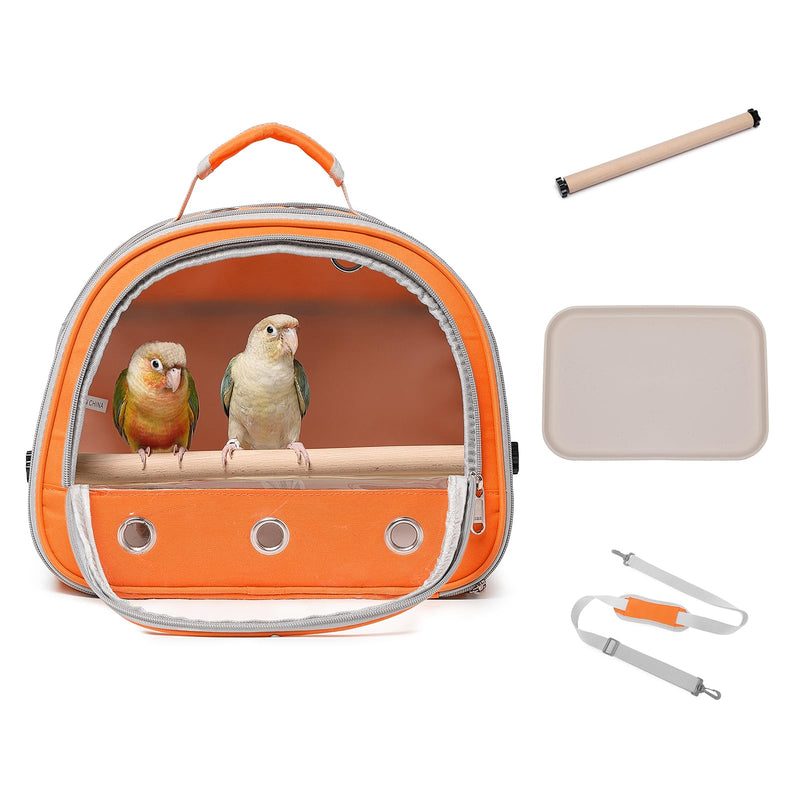 Bird Carrier,Bird Cage Parakeet Parrot Budgie Carrier Backpack for Small Birds, Travel Bird Cages with Perch, Transparent Ventilation Cockatiels, Lightweight Pet Carrier for Outdoor Use(Orange) Orange - PawsPlanet Australia