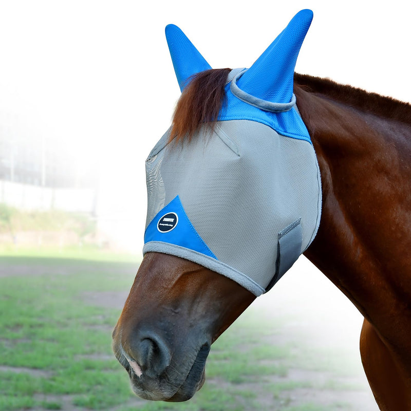Horse Fly Mask, Adjustable Fly Masks for Horses with Ears, Breathable and UV Protection, Comfort Mesh Without Nose Cover, Horses Accessories (Grey, Blue, Extra Large) - PawsPlanet Australia
