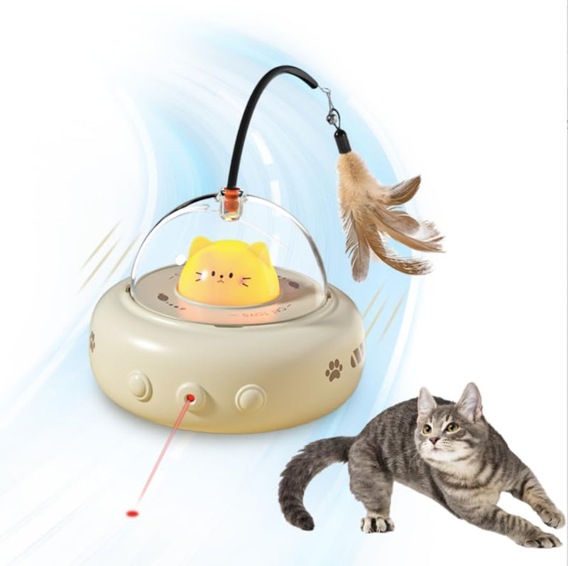 2-in-1Interactive Cat Toys - Cat Laser Toy Automatic with Feather, Touch Activated Kitten Toy, Rechargeable Cats Enrichment Exercise Toys, for Bored Indoor Cats - PawsPlanet Australia