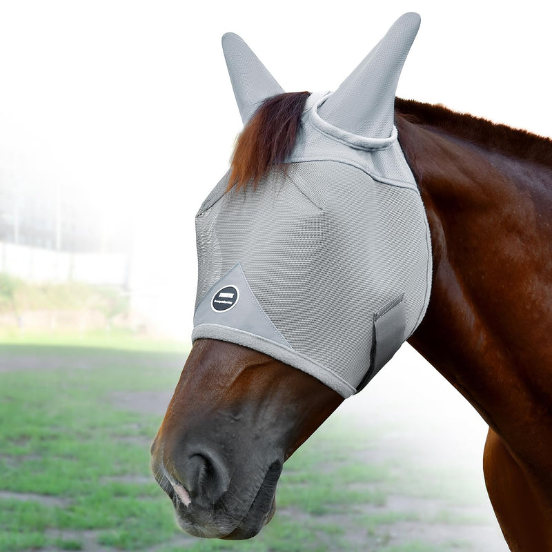 Horse Fly Mask, Adjustable Fly Masks for Horses with Ears, Breathable and UV Protection, Comfort Mesh Without Nose Cover, Horses Accessories (Grey, Blue, Large) Grey - PawsPlanet Australia
