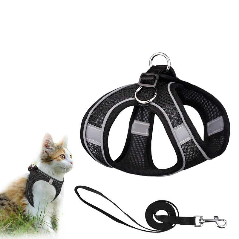 Cat Harness – Escape Proof Soft Mesh Vest for Indoor Cats, Side-Through No-Pull Design, Adjustable & Lightweight with Reflective Strips (Black, L) - PawsPlanet Australia