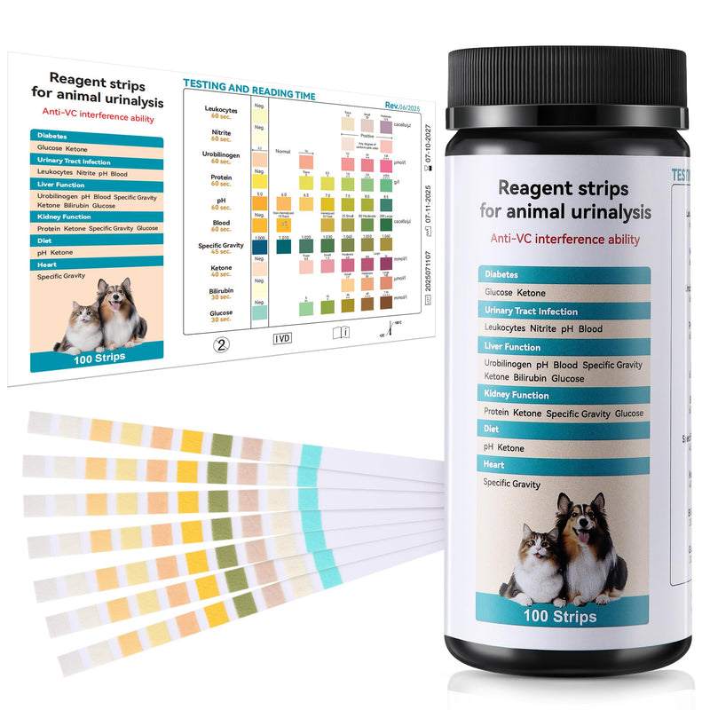 Pet Urine Testing Strips, 10 in 1 UTI Test Kit for Cat & Dog, Multi-Parameter Urinalysis Reagent Strips: Leukocytes, Urobilinogen, Protein, PH, Blood, Ketone, Bilirubin, Glucose & More - PawsPlanet Australia
