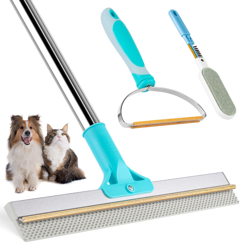 3-Pack Pet Hair Remover Tools, Carpet Rake for Pet Hair Removal, Long Handle Double-Sided Carpet Fur Removal Lint Scraper Brush Dog Cat Hair Remover for Sofa, Couch, Rug, Stairs, Clothes, Blue 3-Pack - PawsPlanet Australia