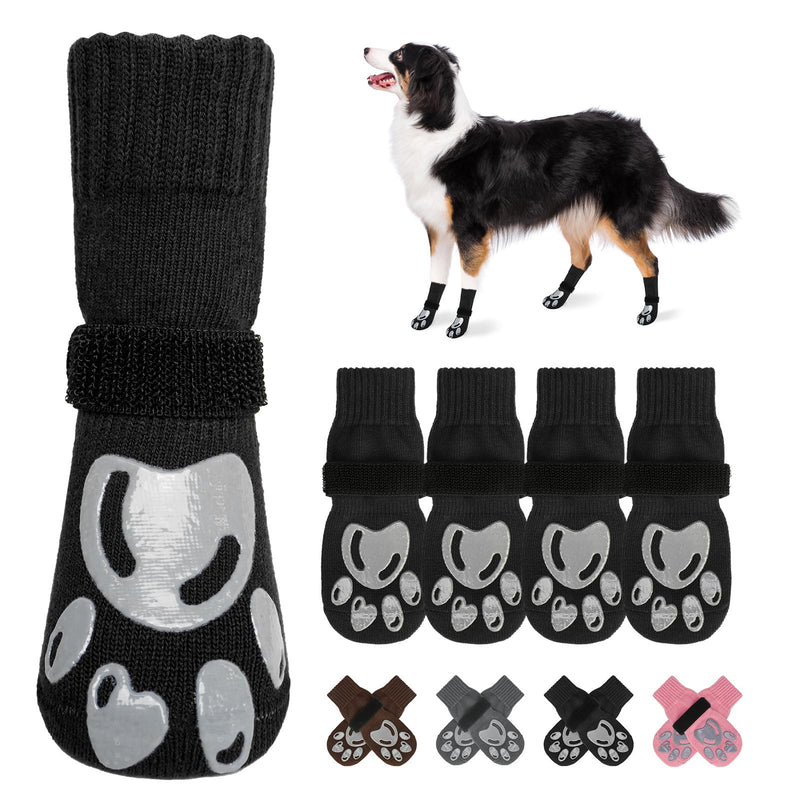 BEAUTYZOO Dog Socks, Non Slip Dog Socks to Prevent Licking Paws -Dog Shoes for Hot/Cold Pavement, Dog Boots & Paw Protectors, Dog Booties for Hardwood Floors, Small Medium Large Senior Dogs M(2.1"-2.55" W | Pack of 4) Black - PawsPlanet Australia