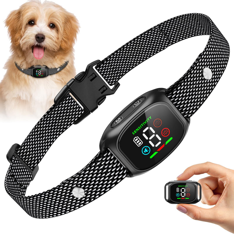 Dog Bark Collar, Bark Collars for Small Medium Dogs, Thunbest No Shock Anti Barking Collar – 4 Modes & 8 Sensitivity Levels – IP67 Waterproof, Rechargeable, Magnetic Charging Black Q12 Black
