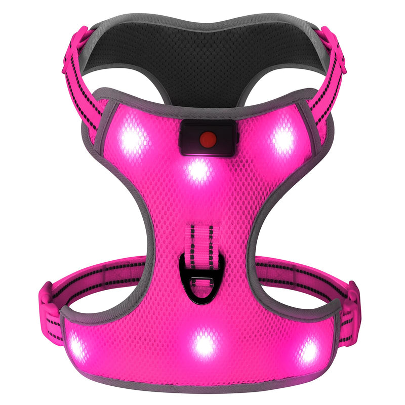 Light Up Dog Harness - Safety LED Dog Vest, No-Pull LED Dog Harness, Rechargeable Glowing Pet Vest Light for Night Walking Camping (Pink, Small) Pink - PawsPlanet Australia