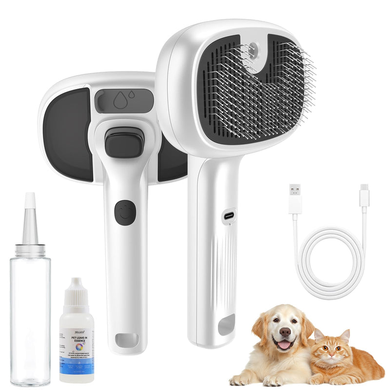 4 in 1 Cat Steam Brush, Self-Cleaning Pet Steam Brush with 2 Water Spray Modes, Large Capacity Tank, Steaming Dog Brush for Shedding,Massaging,Cleaning,Grooming