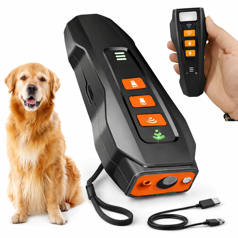 Dog Anti Barking Device - Portable Ultrasonic Dog Bark Deterrent with Rechargeable 1200mAh Battery, Waterproof, 50ft Coverage & 20-Hour Battery Life - Dog Barking Stopper Suitable for All Dogs Black/Orange