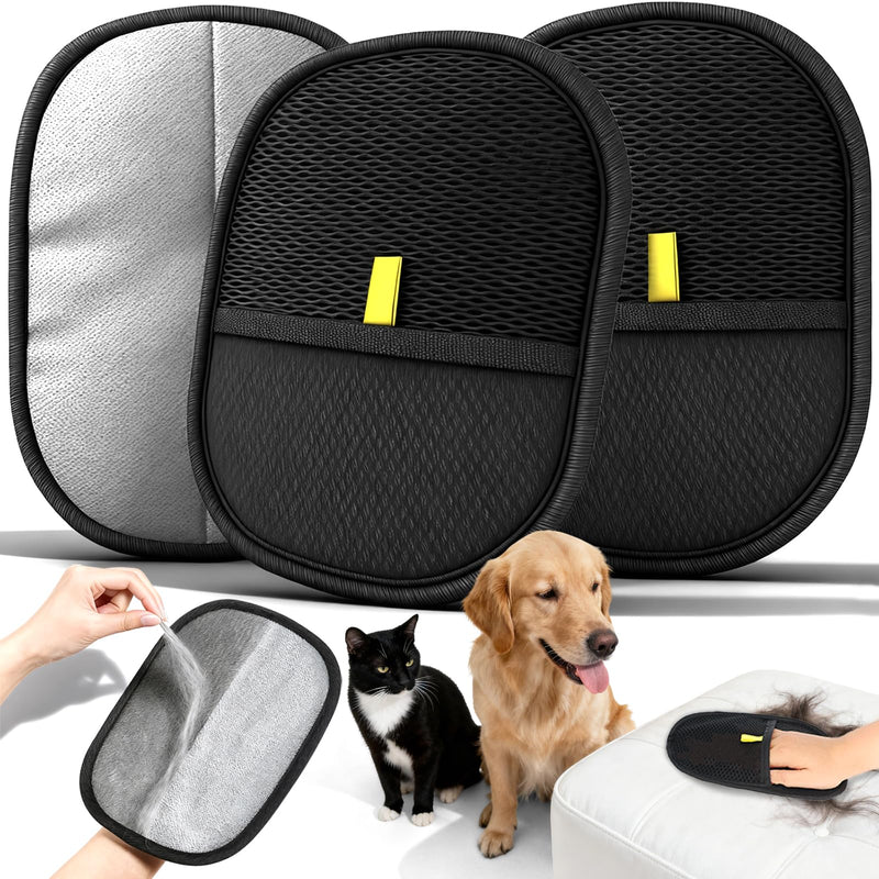 3 Pcs Pet Hair Removal Glove, Electrostatic Pet Hair Removal Gloves, Reusable Cat and Dog Hair Remover, for Couch, Carpet, Furniture, Car, Bedding, Cat Grooming Gloves - PawsPlanet Australia