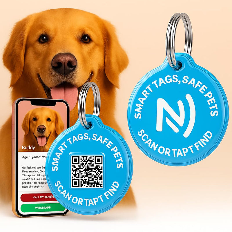 Smart Pet ID Tag with QR Code & NFC – Epoxy Coated Waterproof PVC – Scan or Tap to Access Pet Info – Universal Tag for Dogs & Cats – No App Needed – Update Profile Anytime (Sky Blue) Sky Blue - PawsPlanet Australia