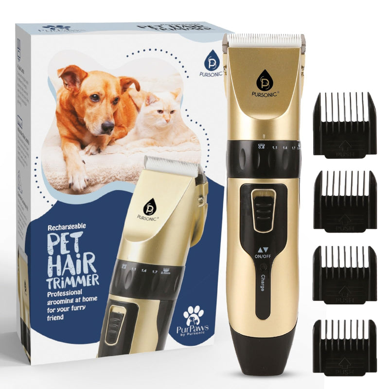 Pursonic Rechargeable Dog Clippers for Grooming – Professional Pet Clippers for Dogs & Cats, Quiet Pet Hair Trimmer with Adjustable Blades and Guide Combs - PawsPlanet Australia