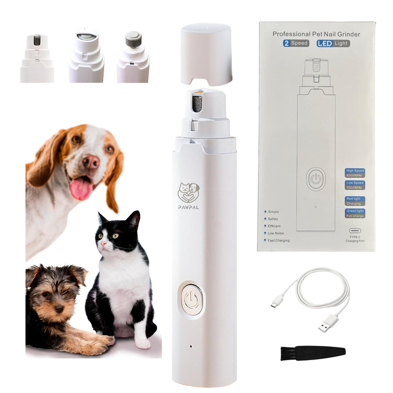 Dog Nail Grinder– Professional 2-Speed Electric Rechargeable Pet Nail Trimmer Painless Paws Grooming & Smoothing for Small Medium Large Dogs and Cats (White) - PawsPlanet Australia