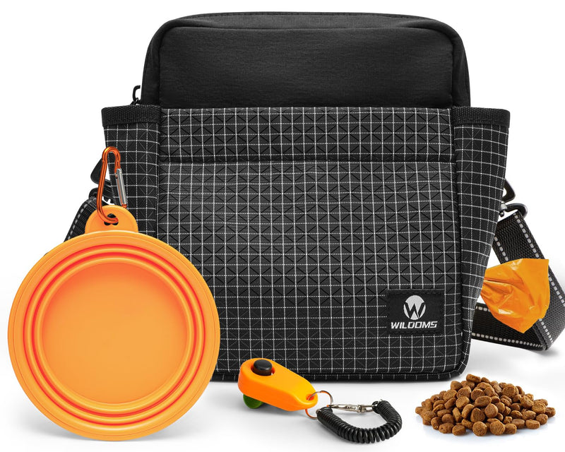 Large Capacity Dog Treat Pouch –Training Treat Bag with Magnetic Pocket, Built-in Poop Bag Holder, Clicker & Collapsible Bowl, Dog Walking Bag for Pet Training – Black - PawsPlanet Australia