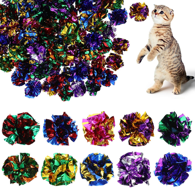 100PCS Crinkle Cat Toys, Colorful Polyester Film Crinkle Balls for Cats, 2.36 Inch Interactive Chew and Chase Cat Ball Toys for Kitten Exercise and Indoor Play - PawsPlanet Australia
