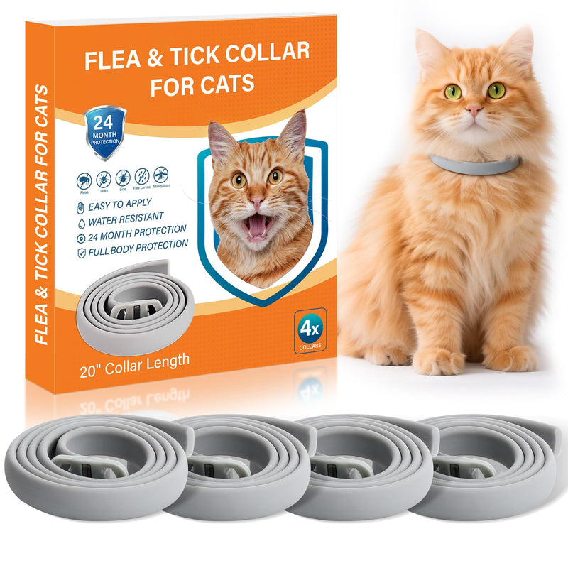 4 Pack Flea and Tick Collar for Cats - 20" Adjustable Collar Fits Cat, Long-Lasting 24-Month Protection for Small, Medium, and Large Cat - Waterproof Flea Tick Prevention - PawsPlanet Australia