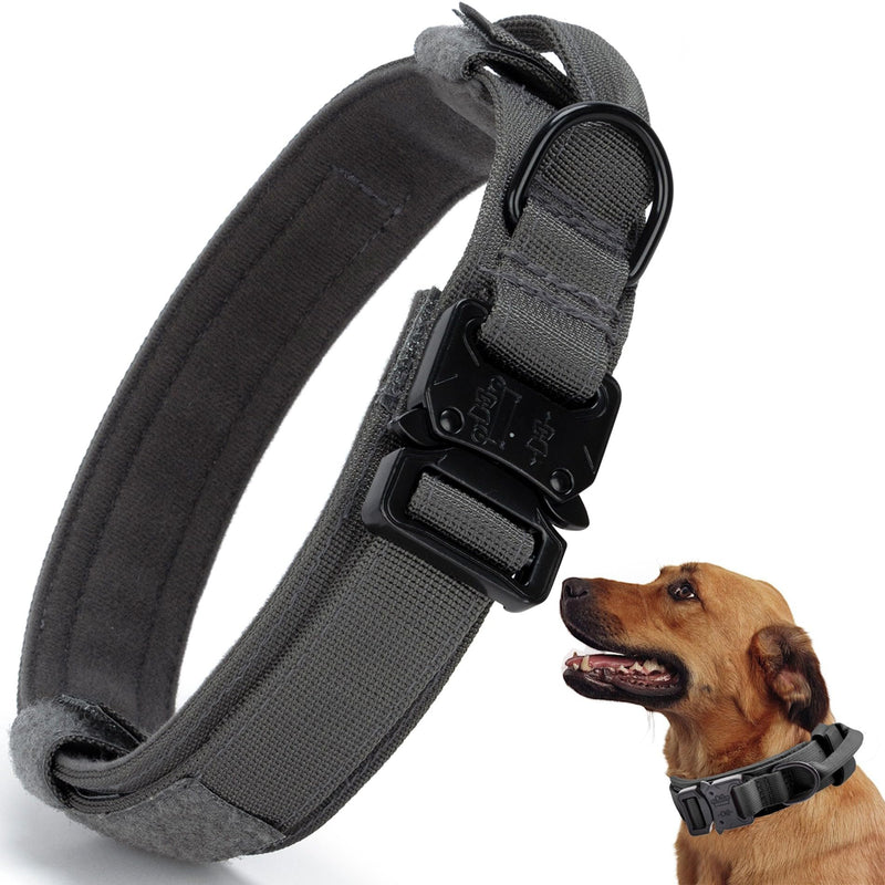 Tactical Dog Collar, Adjustable Military Training Nylon Dog Collar with Control Handle and Heavy Quick-Release Metal Buckle for Small Medium Large Dogs, Grey XL XLarge :Width 1.5",Neck 20-24" - PawsPlanet Australia