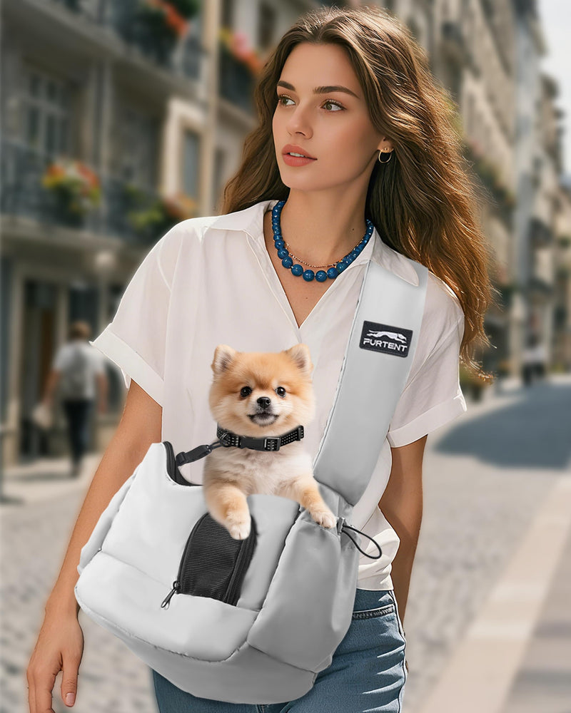 Dog Carrier Sling for Small Dogs & Cats Hand-Free Puppy Sling Purses with Storage Bag and Adjustable Shoulder Strap, Pet Sling Carrier Up to 8.8 Lbs (Grey) Grey - PawsPlanet Australia