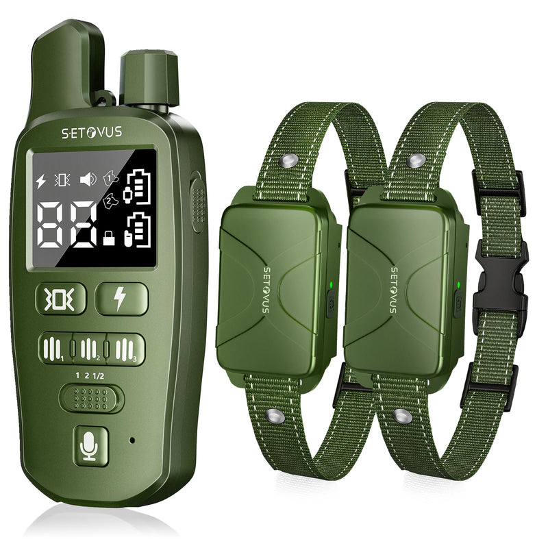 Dog Shock Collar for 2 Dogs, 4500FT Dog Training Collar Rechargeable Electric Collar with Recording & Calling & Vibration & Shock for All Breeds (Green) Green - PawsPlanet Australia