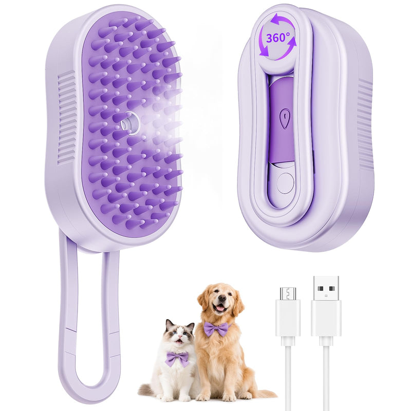 4-in-1 Cat Steam Brush for Shedding, Steam Pet Brush for Dog and Cat– Steam for Shedding & Grooming, Massage, Cleaning, Brushes for Indoor Cats & Dogs, Purple - PawsPlanet Australia