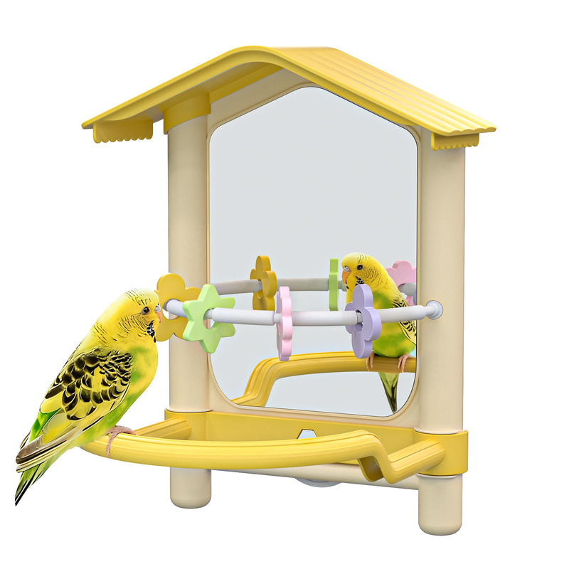 8.1 Inch Pet Bird Mirror with Perch Stand and Parakeet Chew Toys,Parrot Toys Bird Cage Decorative Accessory, Helps Birds Release Stress for Canaries Budgies Lovebirds Conures Cockatiels (Yellow) Yellow - PawsPlanet Australia
