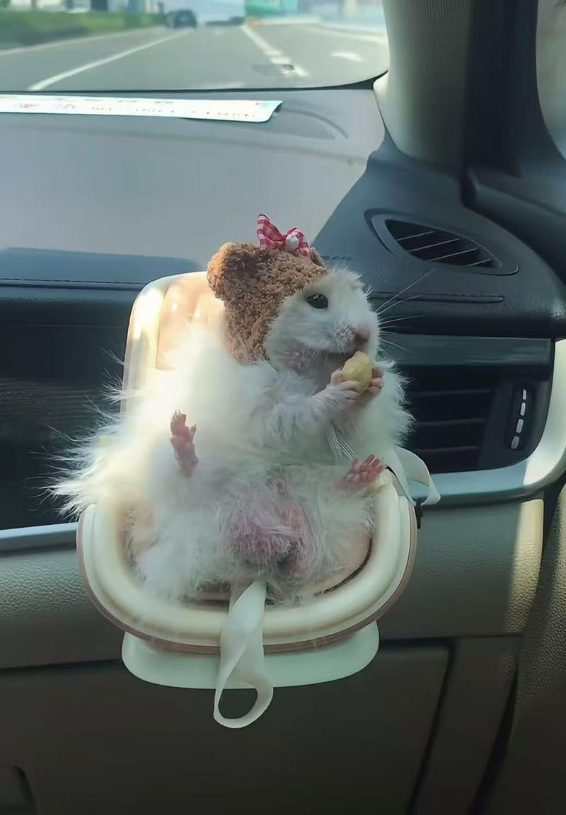 Hamster Car Seat Vent Mount - Adjustable Small Animal Safety Carrier with Secure Buckle, for Hamsters, Gerbils, Mice in Vehicles and Small Animals (Beige) Beige - PawsPlanet Australia