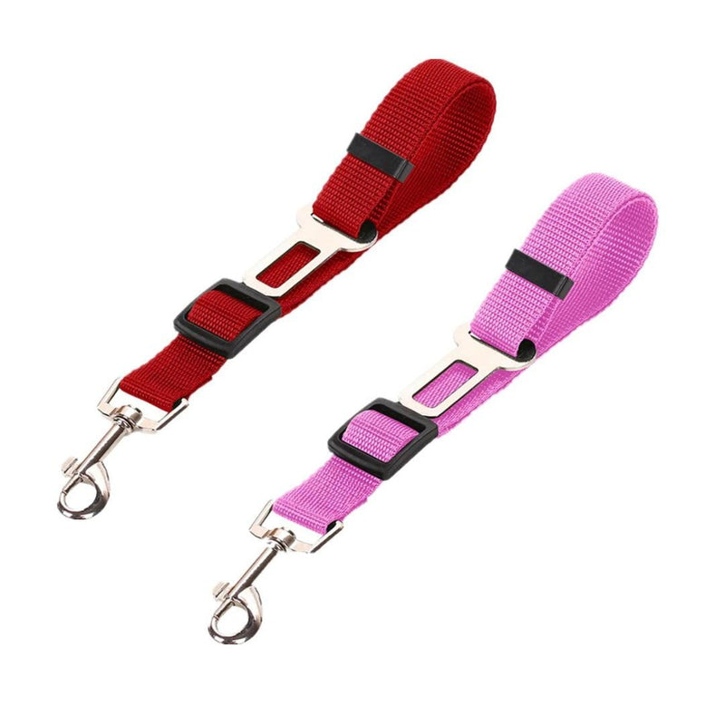 2-Pack Adjustable Dog Seat Belt for Car – Durable Nylon Pet Safety Seatbelt Leash, Fits All Vehicles – Dog, Cat & Small Pet Travel Harness Restraint (Red & Rose) - PawsPlanet Australia