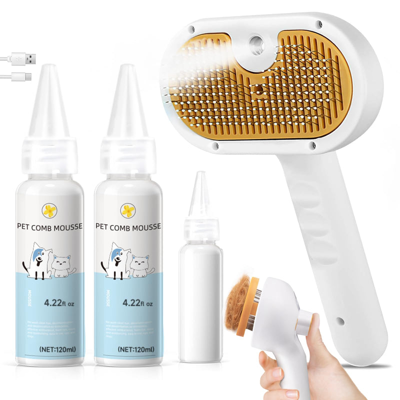 Cat Steam Brush, Pet Steam Brush for Cat & Dog, Mist Spray Comb, Spritz Defur Tool, Water Grooming Kit, Dog Hair Removal Steam Cleaner with Release Button-Contains 2*shampoo - PawsPlanet Australia