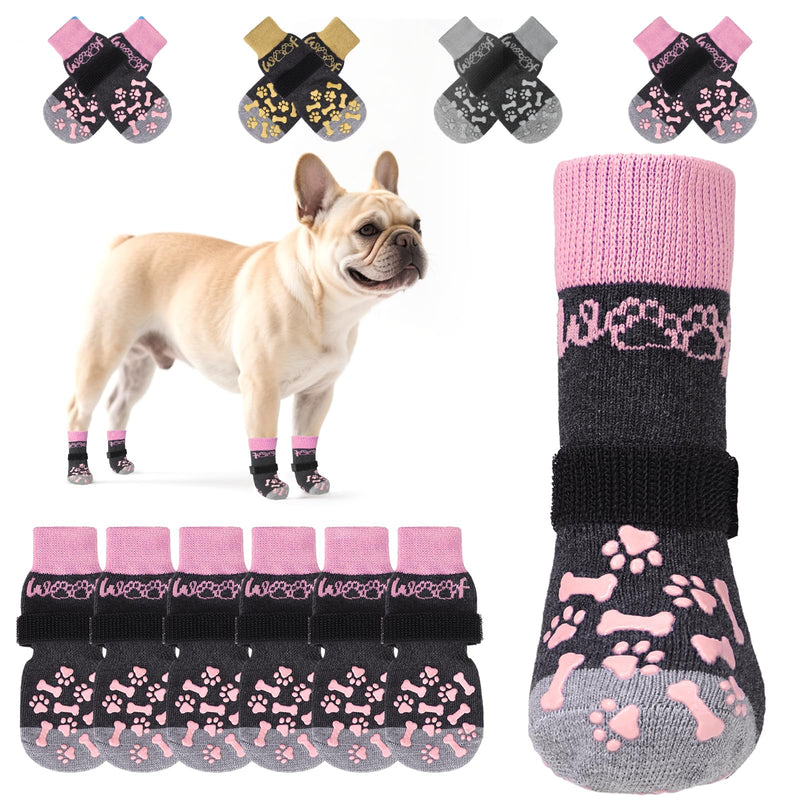 KOOLTAIL Anti Slip Dog Socks to Prevent Licking and Slipping, Winter Warm Pet Shoes Booties for Hardwood Floors, Adjustable Extra-Thick Grip Dog Boots & Paw Protectors for Small Medium Large Senior,XL X-Large Pink - PawsPlanet Australia