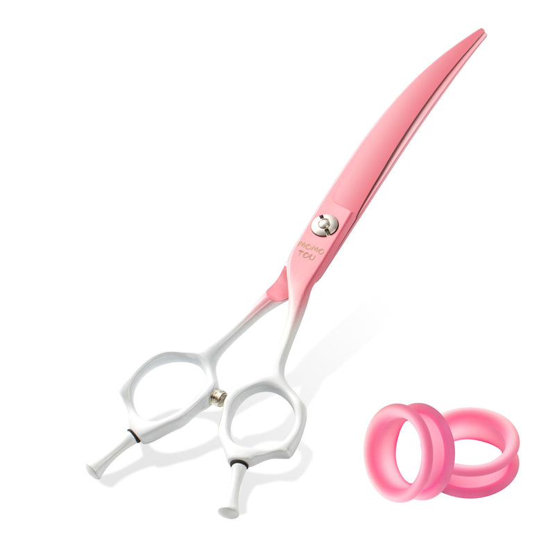 Curved Dog Grooming Scissors Pink to White Gradient 440C Stainless Steel Pet Grooming Shears Sharp Durable Dog Shears for Professional or Home Use Ergonomic Handle with 2 Silicone Finger Rings - PawsPlanet Australia