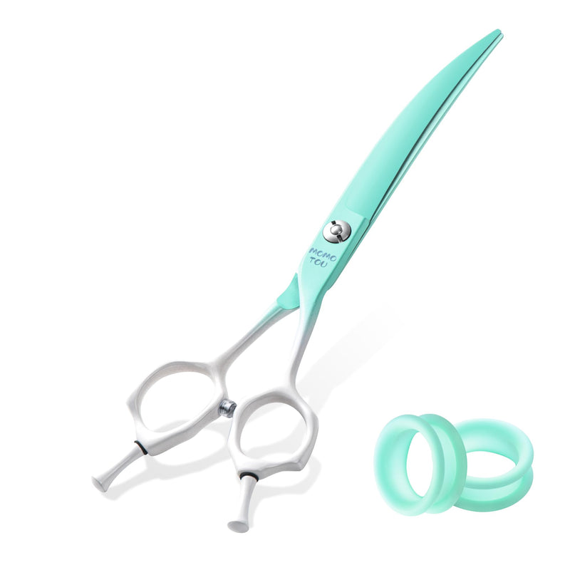 Curved Dog Grooming Scissors Green to White Gradient 440C Stainless Steel Sharp Durable Dog Shears for Professional or Home Use Ergonomic Handle with 2 Silicone Finger Rings - PawsPlanet Australia