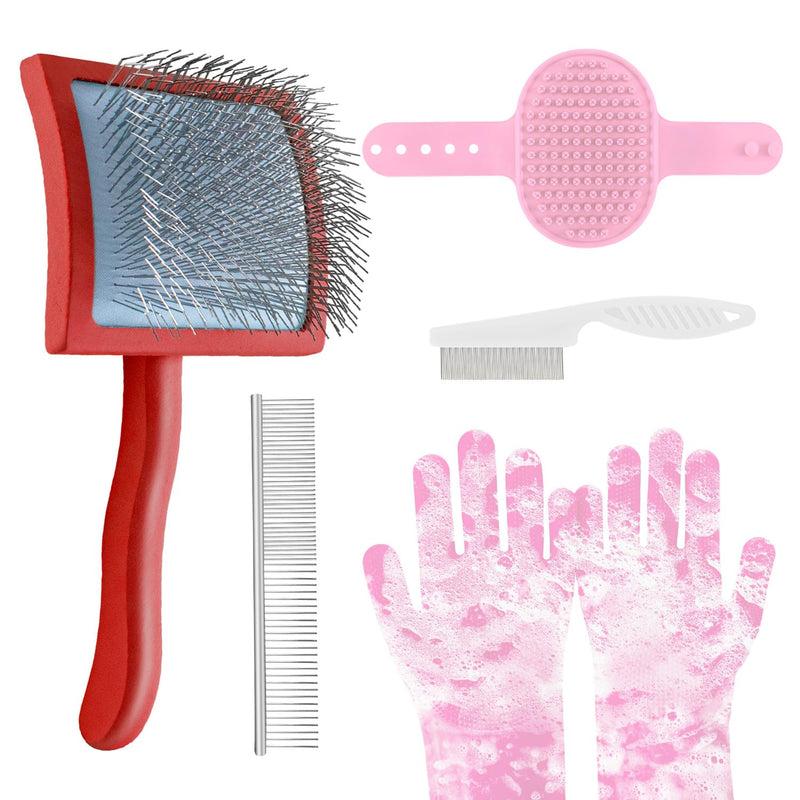 Slicker Brush for Dogs, Slicker Brush for Doodles Long Haired Dog, Goldendoodle Long Pin Detangler for Dematting, Dog Slicker Brushes for Grooming (Large Curved)(Red) Red